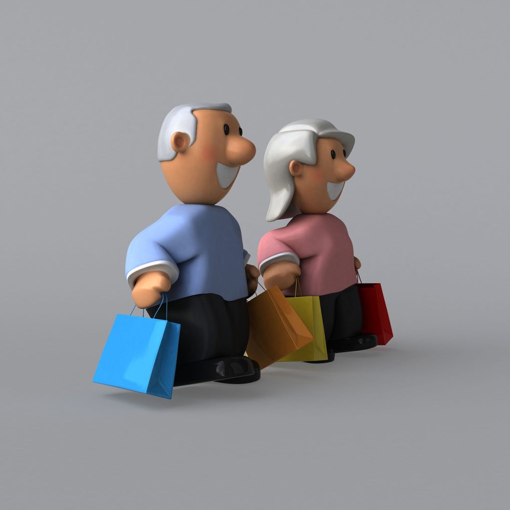 casal idoso carregando compras em regime de separação total de bens
