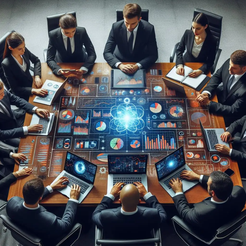 Imagem criada por IA de executivos em reunião